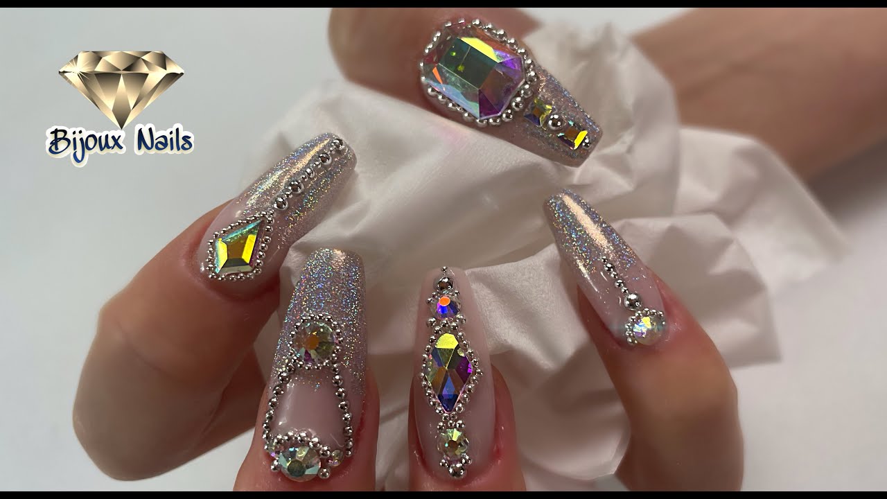 Ballerina rhinestone nails / Coffin nail design / Nail tips / Professional gel extension techniques