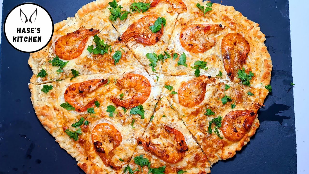 Knoblauch Garnelen Pizza | Pizzateig selbermachen | Pizza ohne Hefe # 198