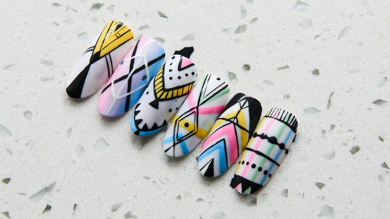 Aztec patterns on nails - Colorful hybrid nail designs - Geometric manicure decorations