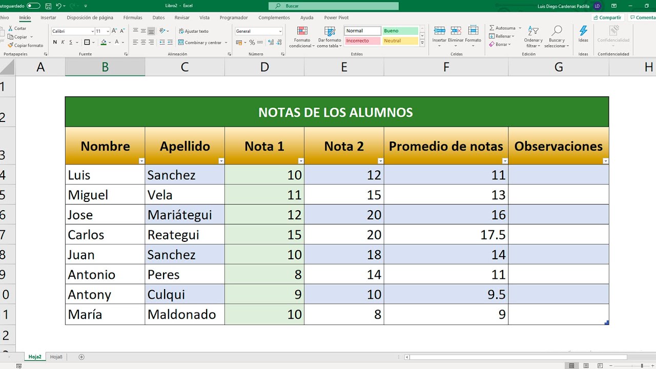 Cómo hacer una tabla en Excel y aplicar formatos en celdas