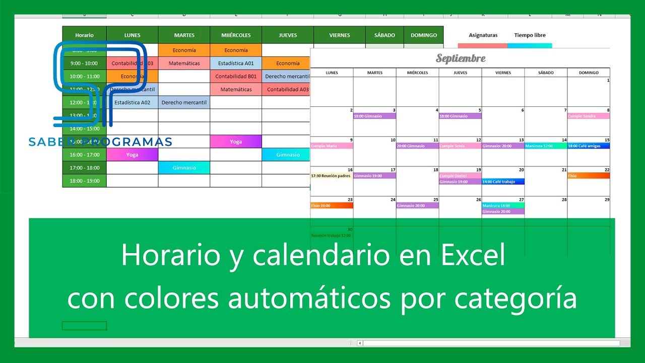 Excel Horario y calendario en Excel con colores automáticos. Tutorial