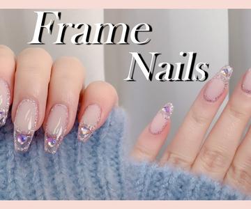 Nail Art Korean Nail 💅/Bling Frame Nails!/Nail Design/Self Nail