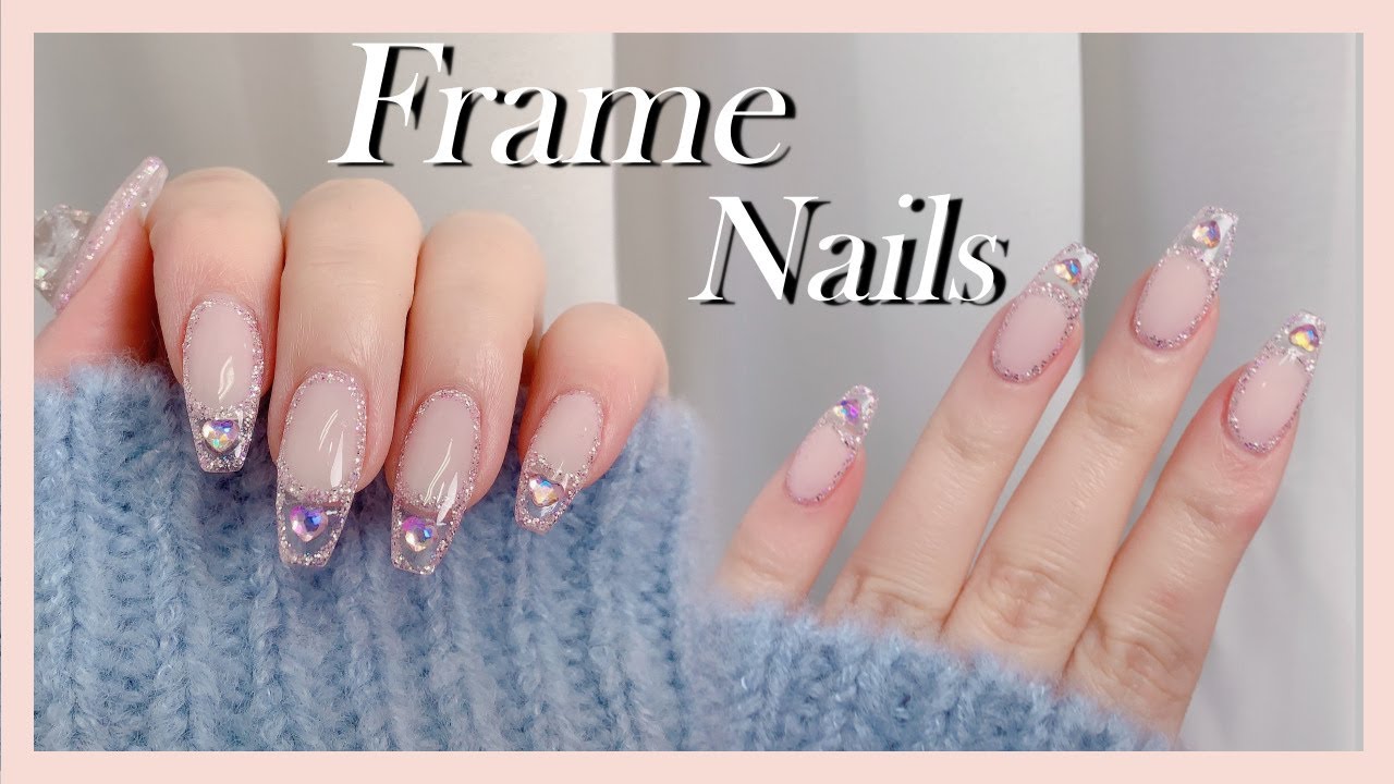 Nail Art Korean Nail 💅/Bling Frame Nails!/Nail Design/Self Nail