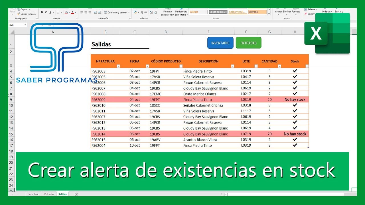Excel | Crear ALERTA para salidas de STOCK en inventario de Excel. Tutorial en español HD