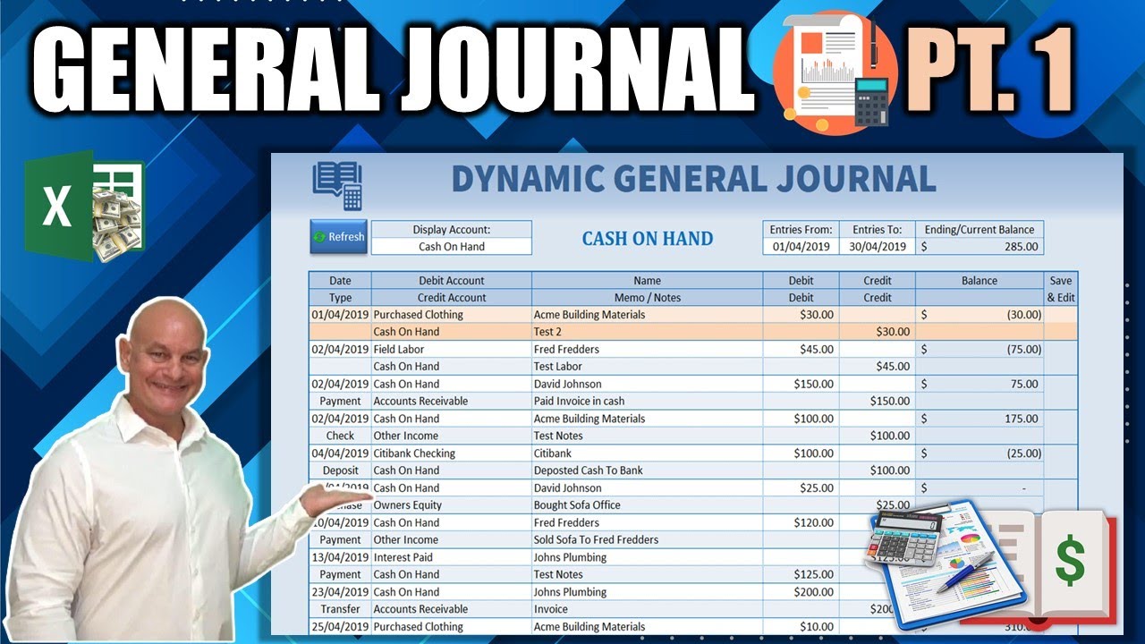How To Create A Dynamic General Journal \u0026 Accounts Register In Excel