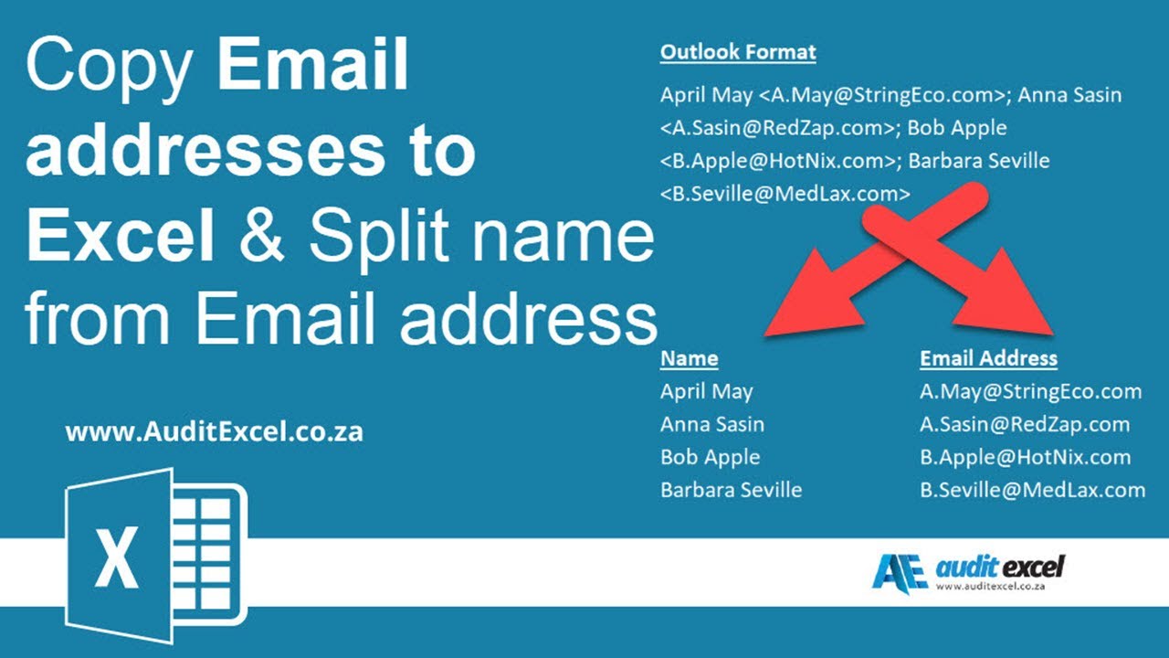 Kopieer e-mailadressen van Outlook naar Excel en scheid naam en adres
