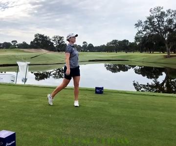 Caroline Masson throws golf club after teeing off 2021 Pelican Women's Championship LPGA Tournament