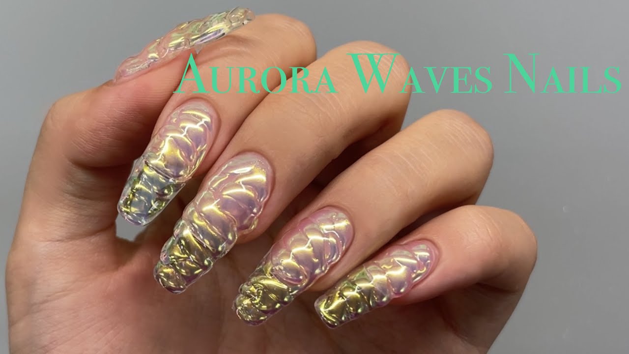 sub)Aurora Waves Nails | Nails Tutorial, Aurora Nails, Clear Gel Nails, 3D Nails
