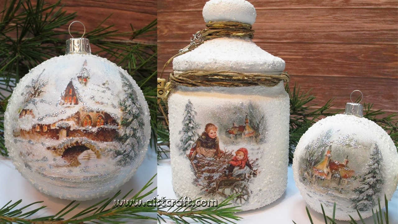 EASY CHRISTMAS DECORATIONS DIY IDEAS TO RECYCLE GLASS JAR \u0026 SNOW EFFECT BAUBLES BALLS ORNAMENTS