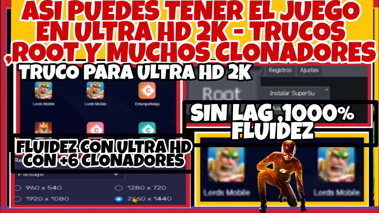 ASI PUEDES TENER EL JUEGO EN ULTRA HD 2K - TRUCOS,ROOT Y MUCHOS CLONADORES - LORDS MOBILE ES