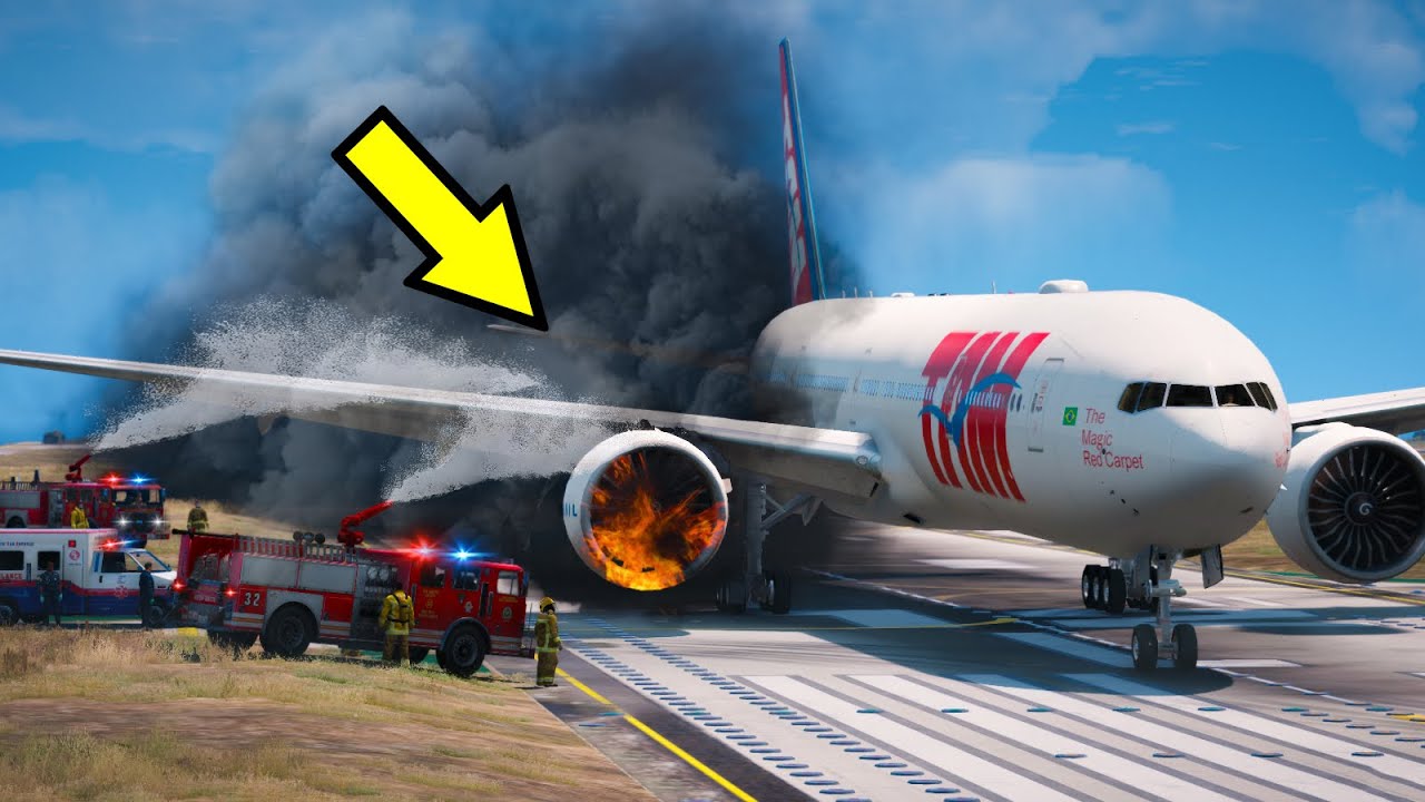 GTA 5 Emergency Landing at the Airport (Airplane One Engine Failure) Plane Crash Movie
