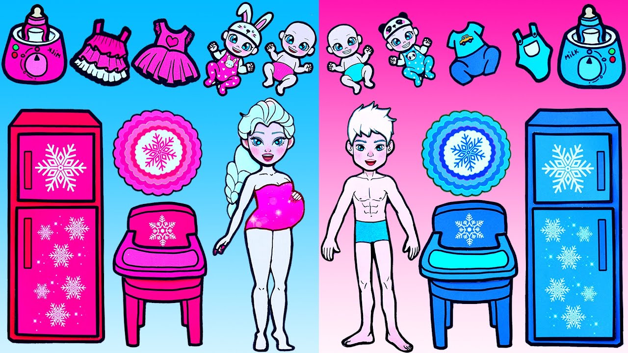 Trucos Y Manualidades Para Muñecas De Papel - Desafío Color Azul Y Rosa De Elsa - Woa Doll Español